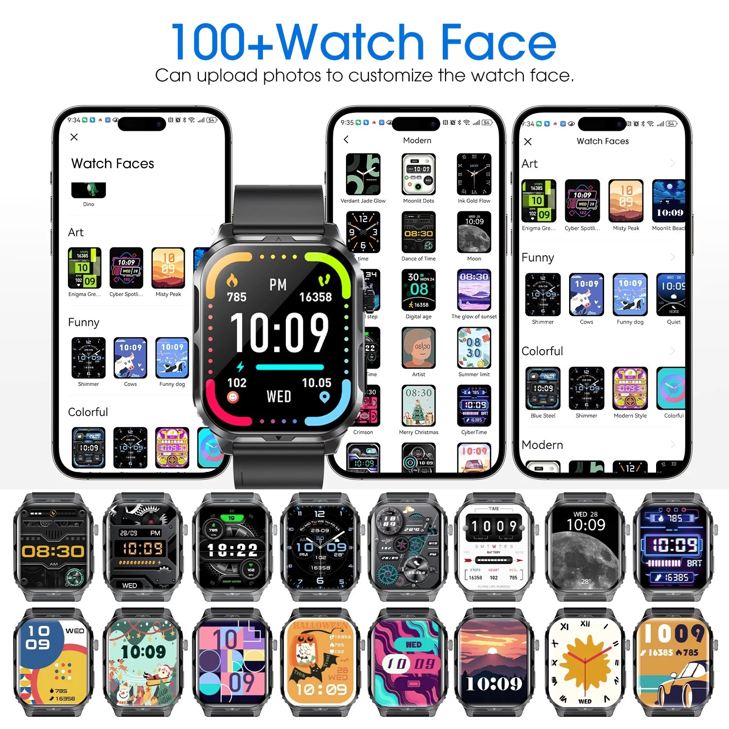 Stylish IP68 Waterproof Smart Watch for Men & Women - Bluetooth Calling, Make & Receive Calls - Sleek Black Design