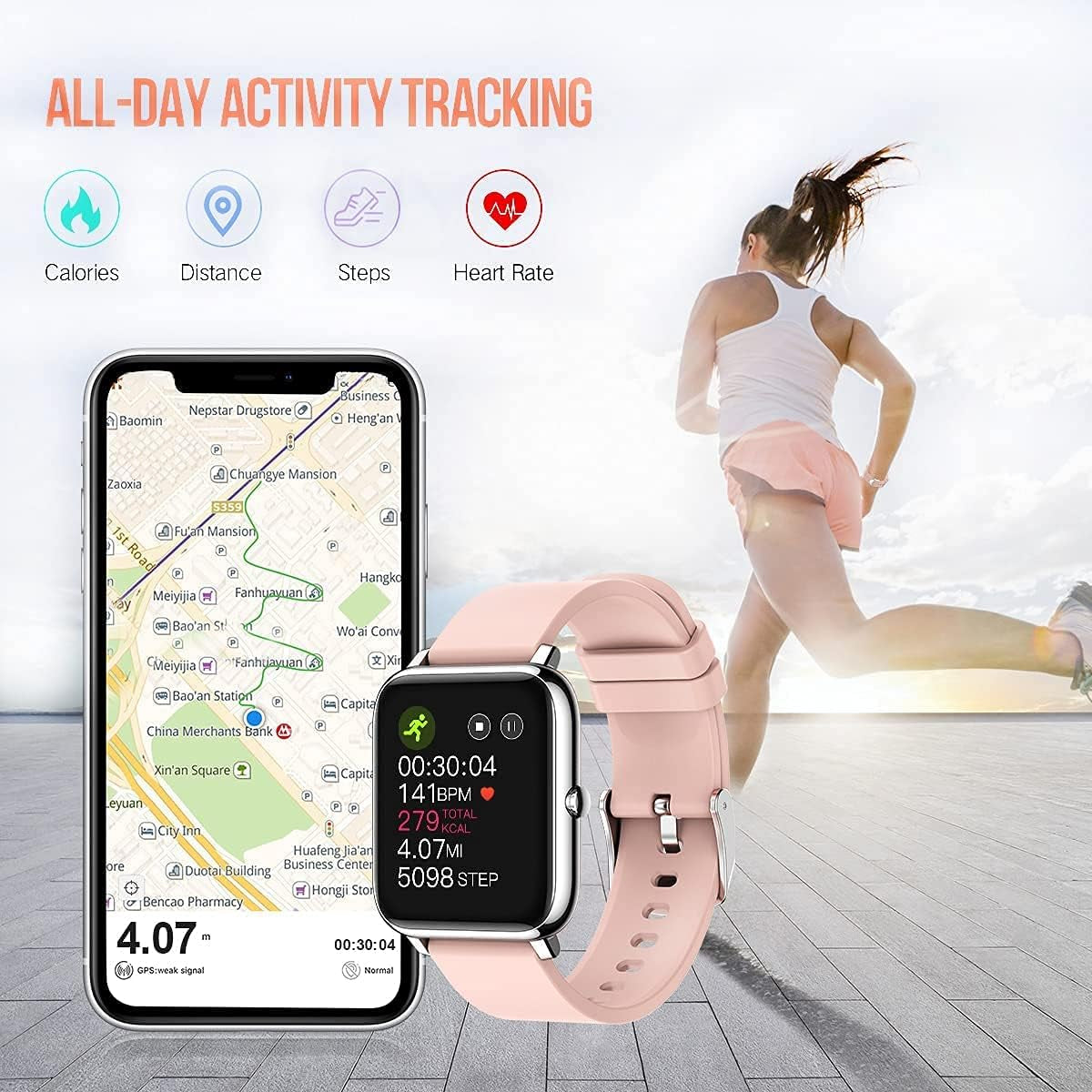 Chic Women's Smart Watch - 1.4" Touchscreen Fitness Tracker with Heart Rate & Blood Pressure Monitor, IP68 Waterproof, Compatible with Android & iOS - Perfect Activity Tracker for Running and Steps