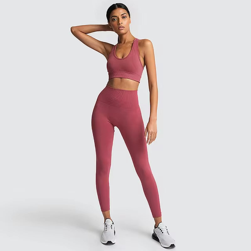 Elevate Your Workout: 2-Piece Seamless Hyperflex Women’s Athletic Set with Long Sleeve Crop Top and High Waist Leggings