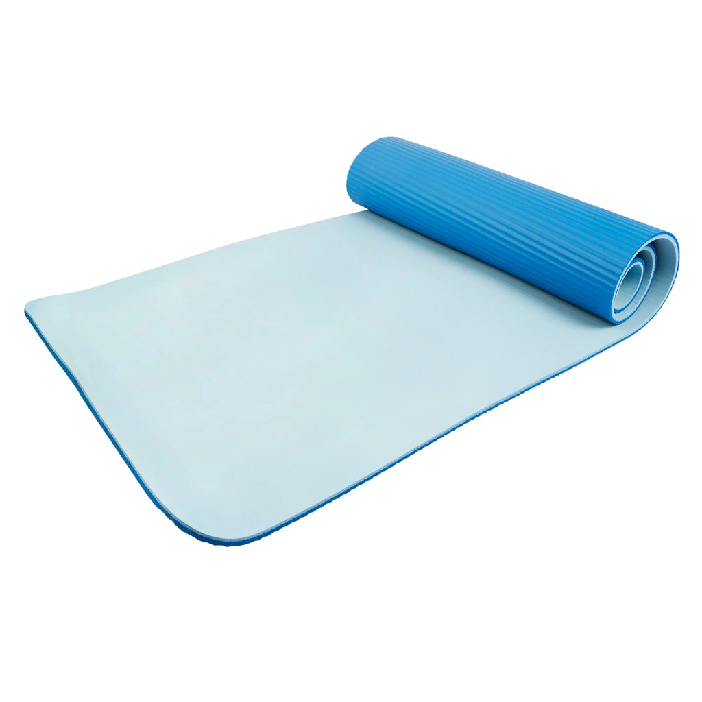 Two Tone 10mm NBR Foam Fitness Mat - 72"x24" with Carry Strap - Blue