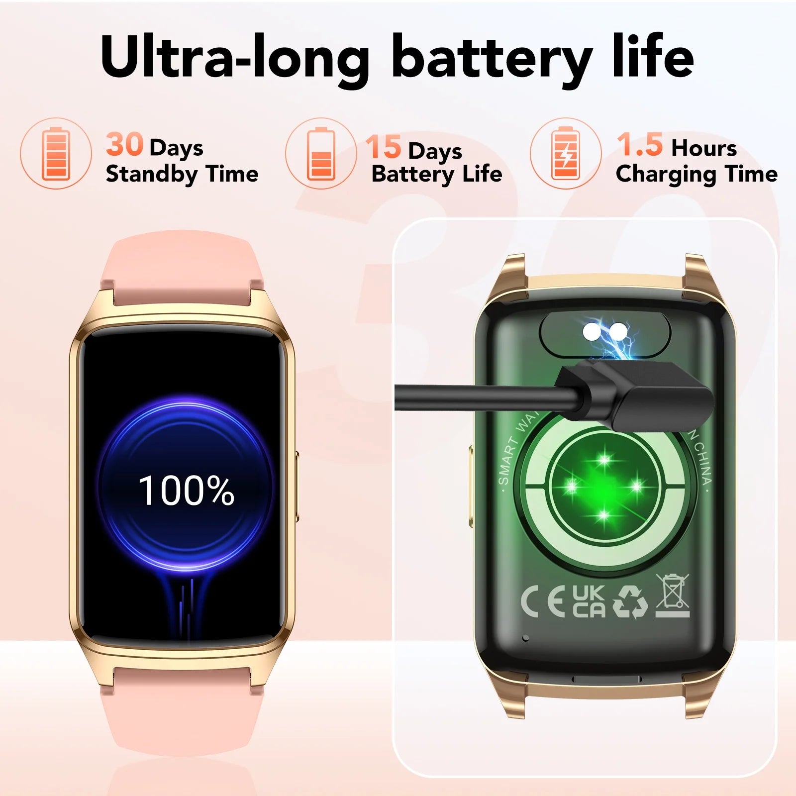 Stylish Fitness Tracker Smart Watch for Men & Women - Answer Calls, 100+ Sports Modes, IP68 Waterproof, Compatible with Android & iPhone - Pink