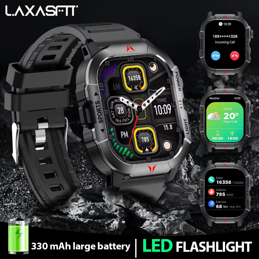 New Smart Watch 2.01 Display Men Sports Watch LED Flashlight Bluetooth Call Health Monitor IP68 Waterproof Smart Watch