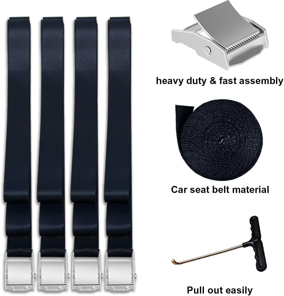 Heavy Duty USA Trampoline Anchor Kit - 4 Steel Corkscrew Stakes with T Hook & Bonus Strong Belt - Secure Your Trampoline!
