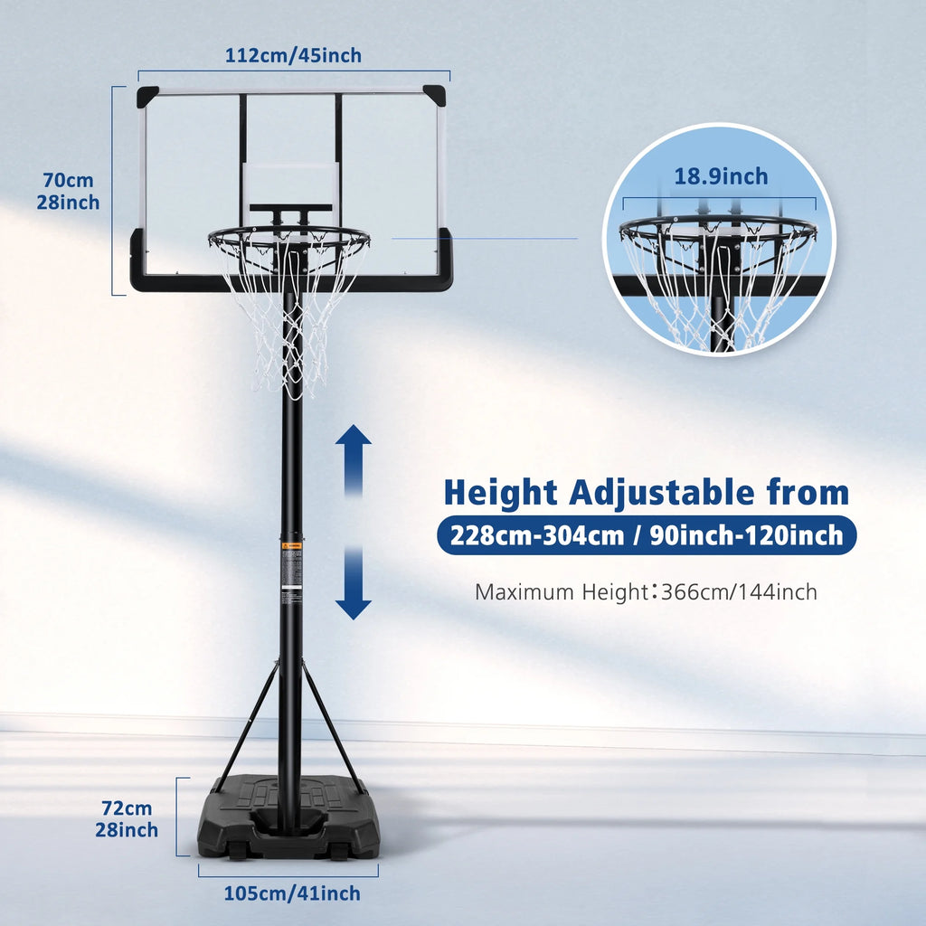 Adjustable 44" Portable Basketball Hoop - Perfect for Indoor & Outdoor Family Fun! Large Backboard & Stable Base for All Ages