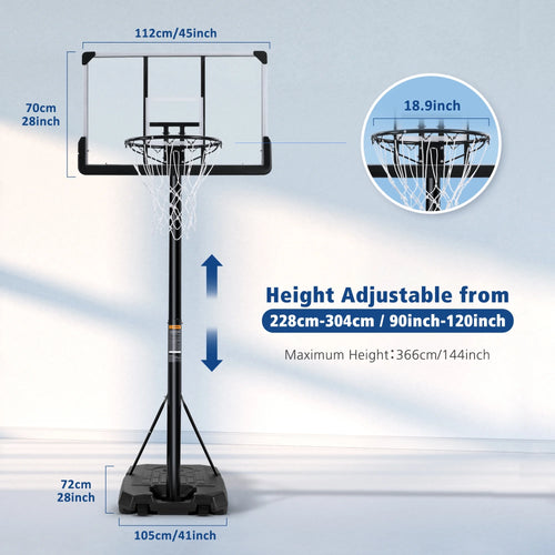 Adjustable 44" Portable Basketball Hoop - Perfect for Indoor & Outdoor Family Fun! Large Backboard & Stable Base for All Ages