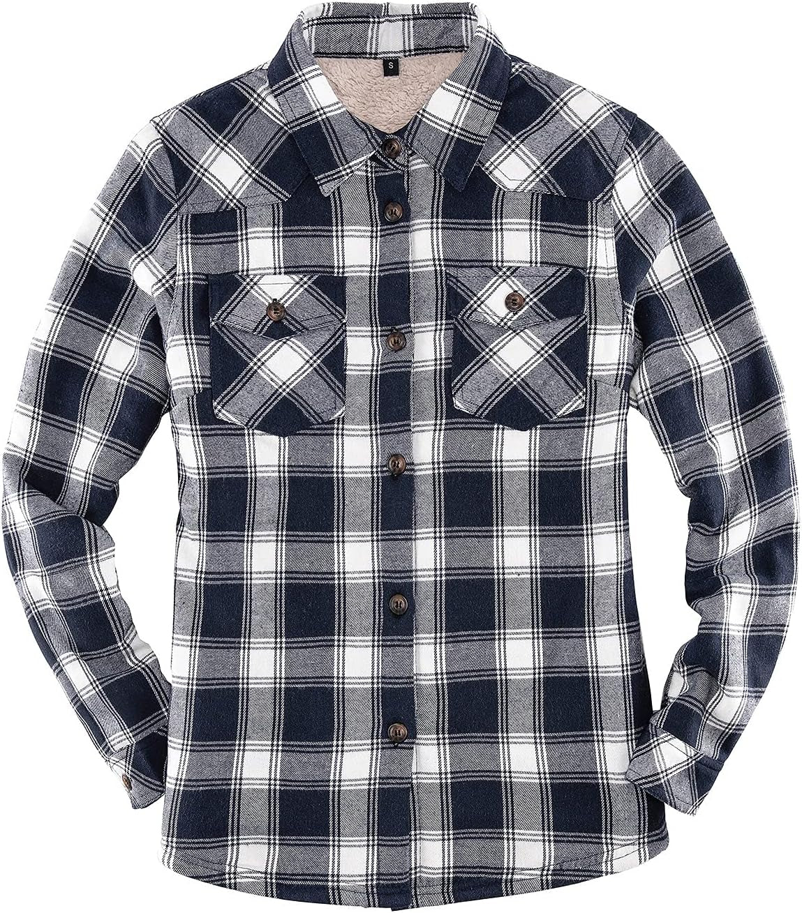 Cozy Women's Sherpa Lined Flannel Jacket with Hand Pockets - Stylish Plaid Button Down Fuzzy Shirt Jacket