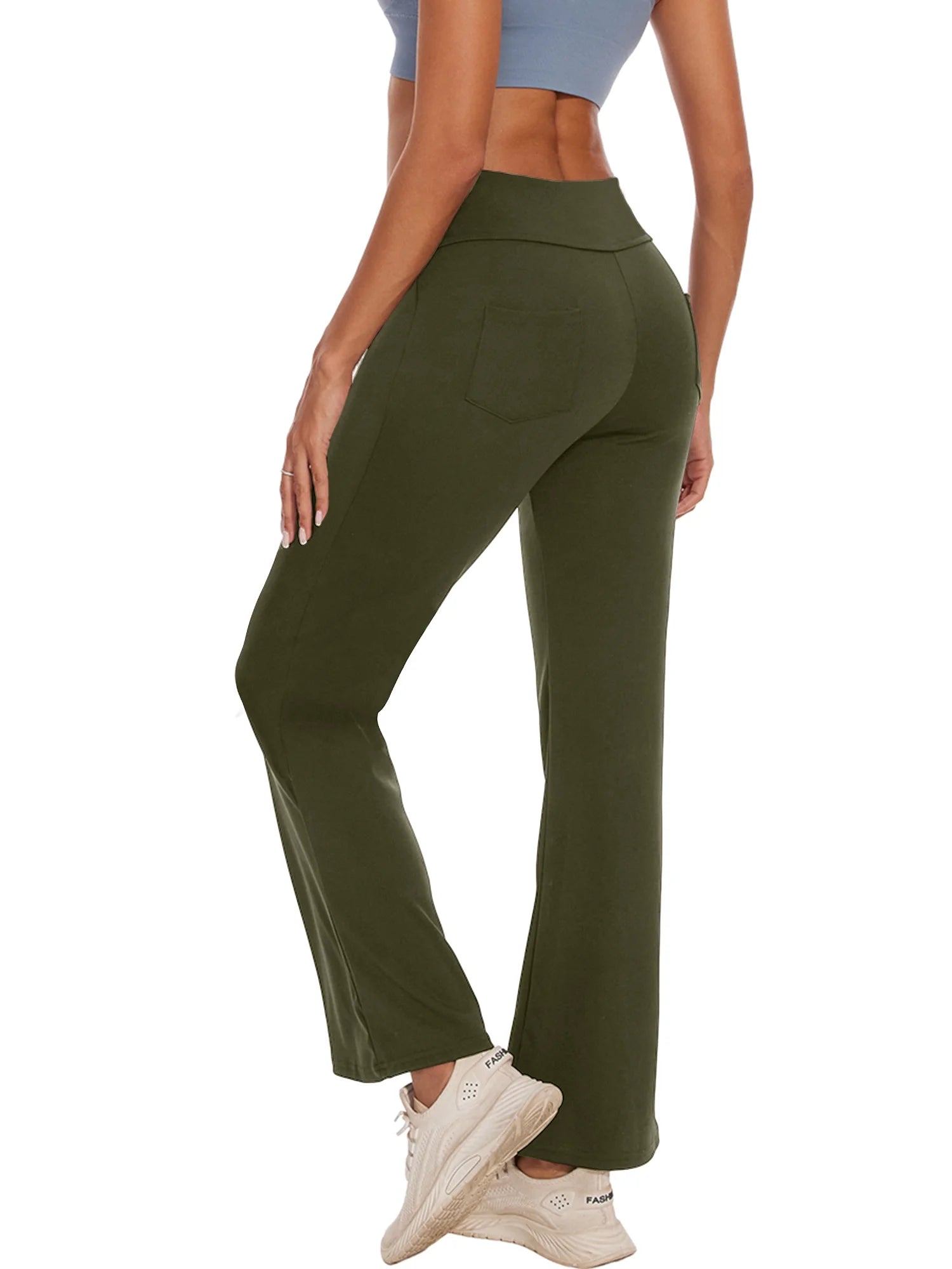 Flare Bootcut Yoga Pants for Women with Pockets - High Waist Lightweight Activewear in Green, 2XL