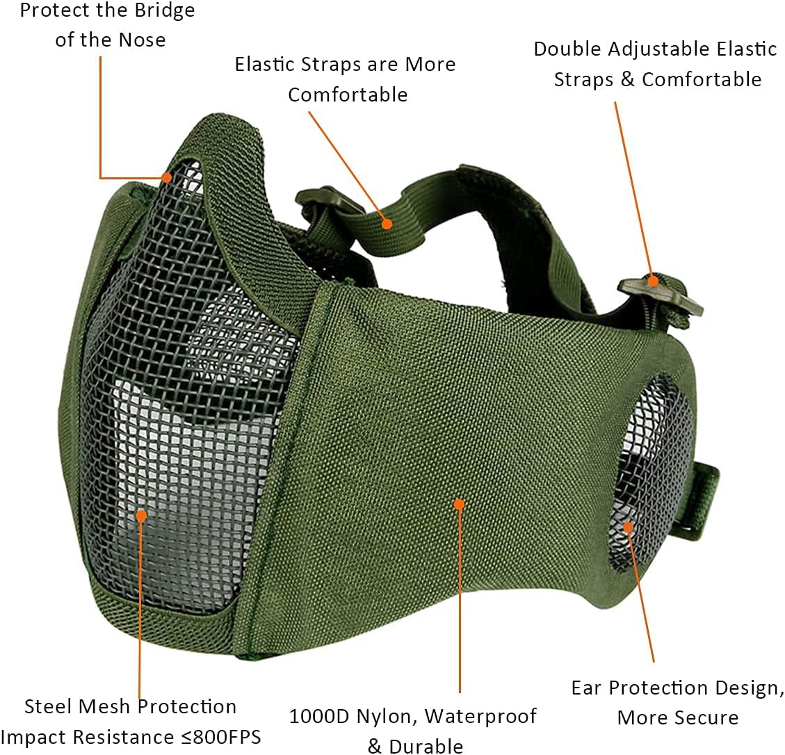 Ultimate Tactical Airsoft Protective Gear Set: Half Face Mesh Mask with Ear Protection & Tactical Goggles for Paintball, CS, Survival Games & Cosplay
