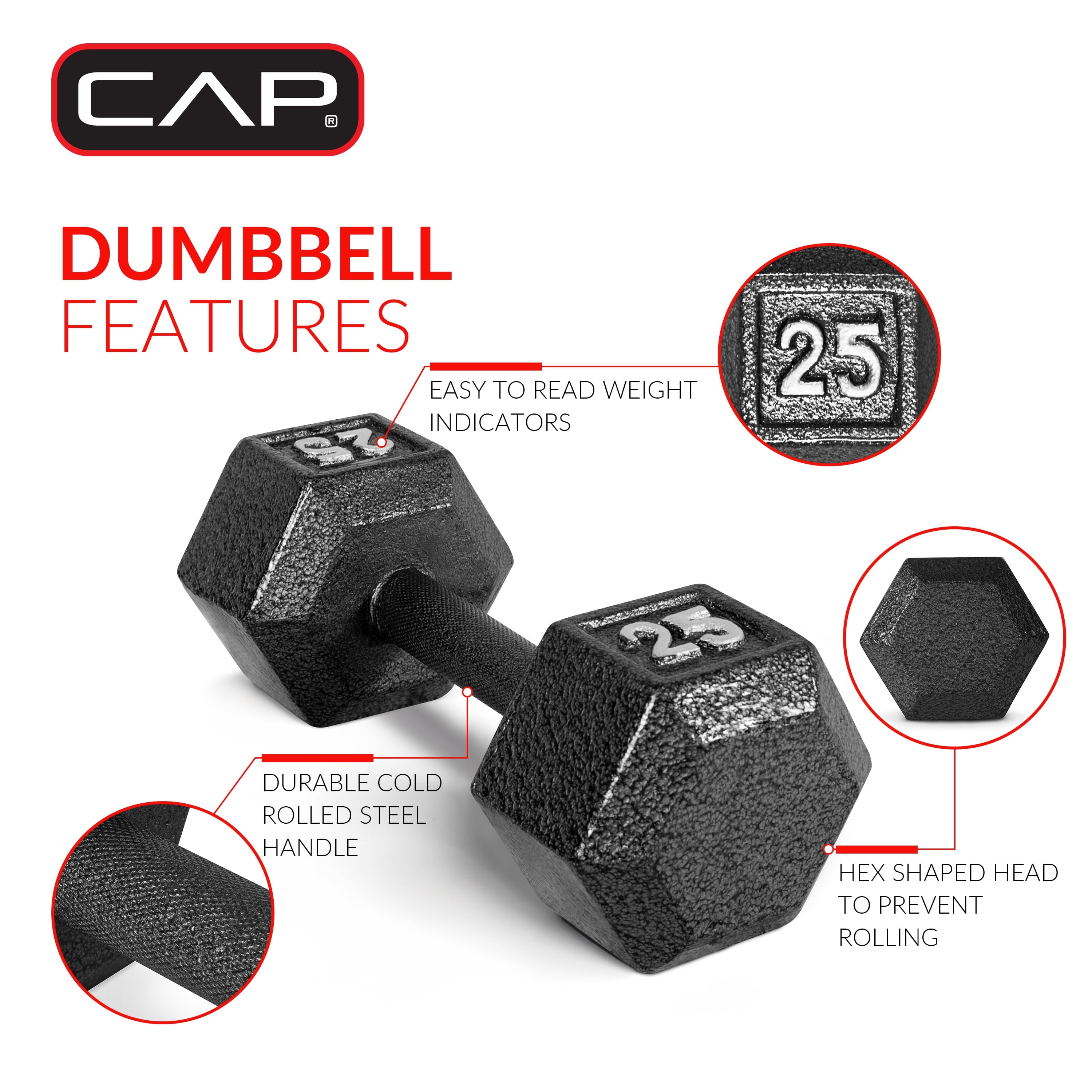 Ultimate 100 lb Cast Iron Hex Dumbbell Weight Set with Convenient Rack - Black Finish