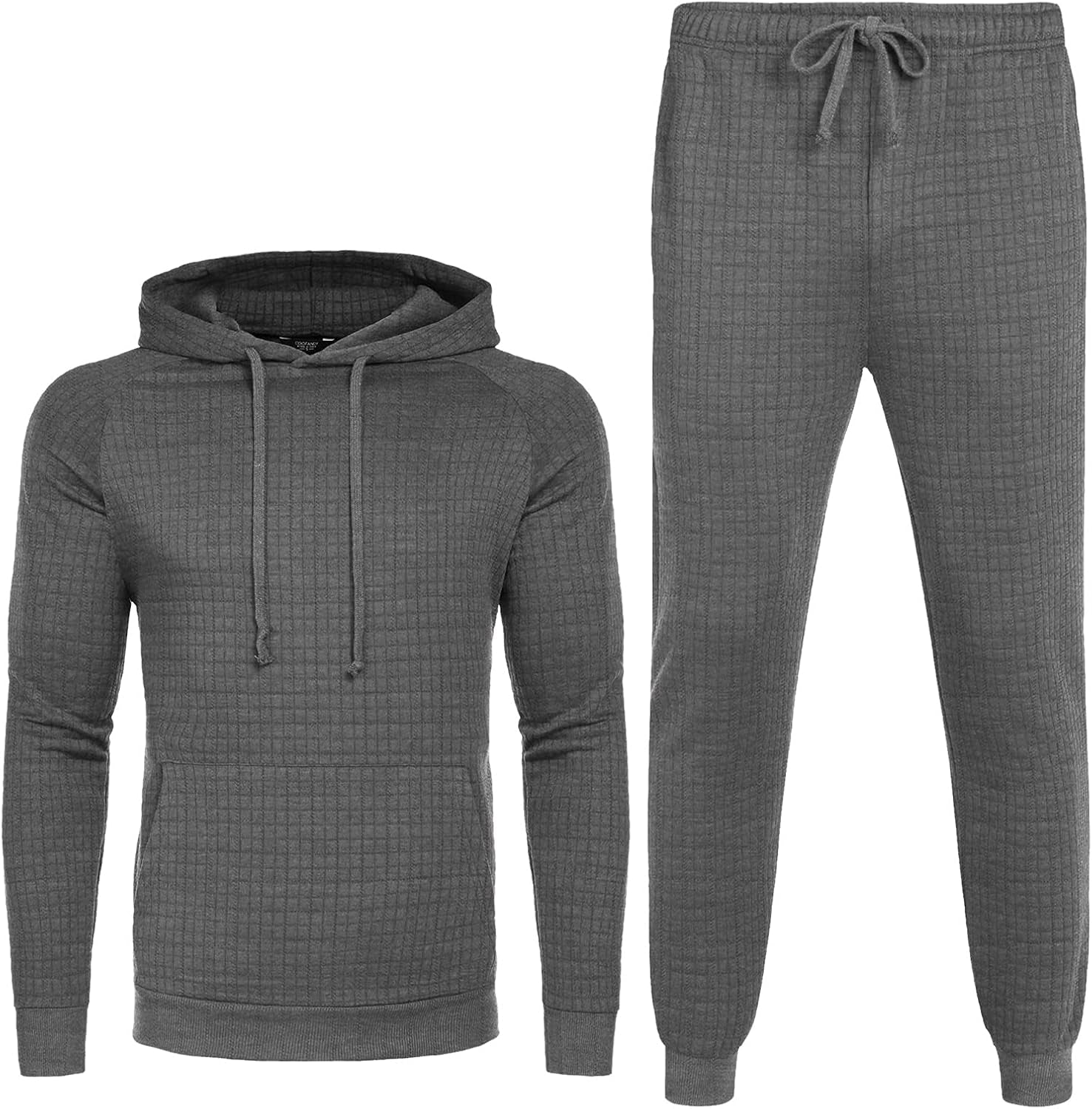 Upgrade Your Fitness Game: Men's Stylish 2-Piece Waffle Hoodie Jogging Suit with Convenient Pockets