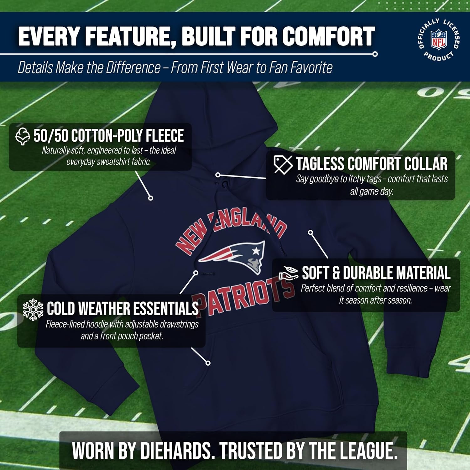 NFL Gameday Hooded Sweatshirt - Cozy Poly Fleece Blend for Stylish Team Spirit
