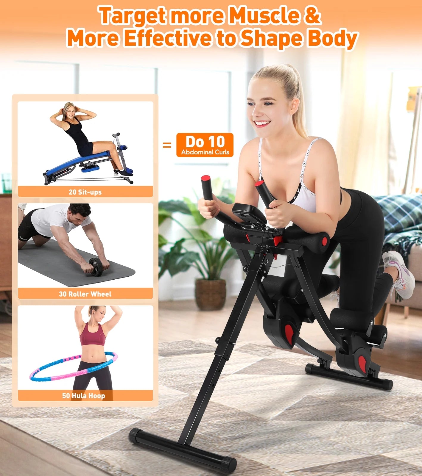 Premium Adjustable Ab Machine for Home Gym - 4 Resistance Levels, Height Adjustable, Foldable Design, 440Lbs Capacity