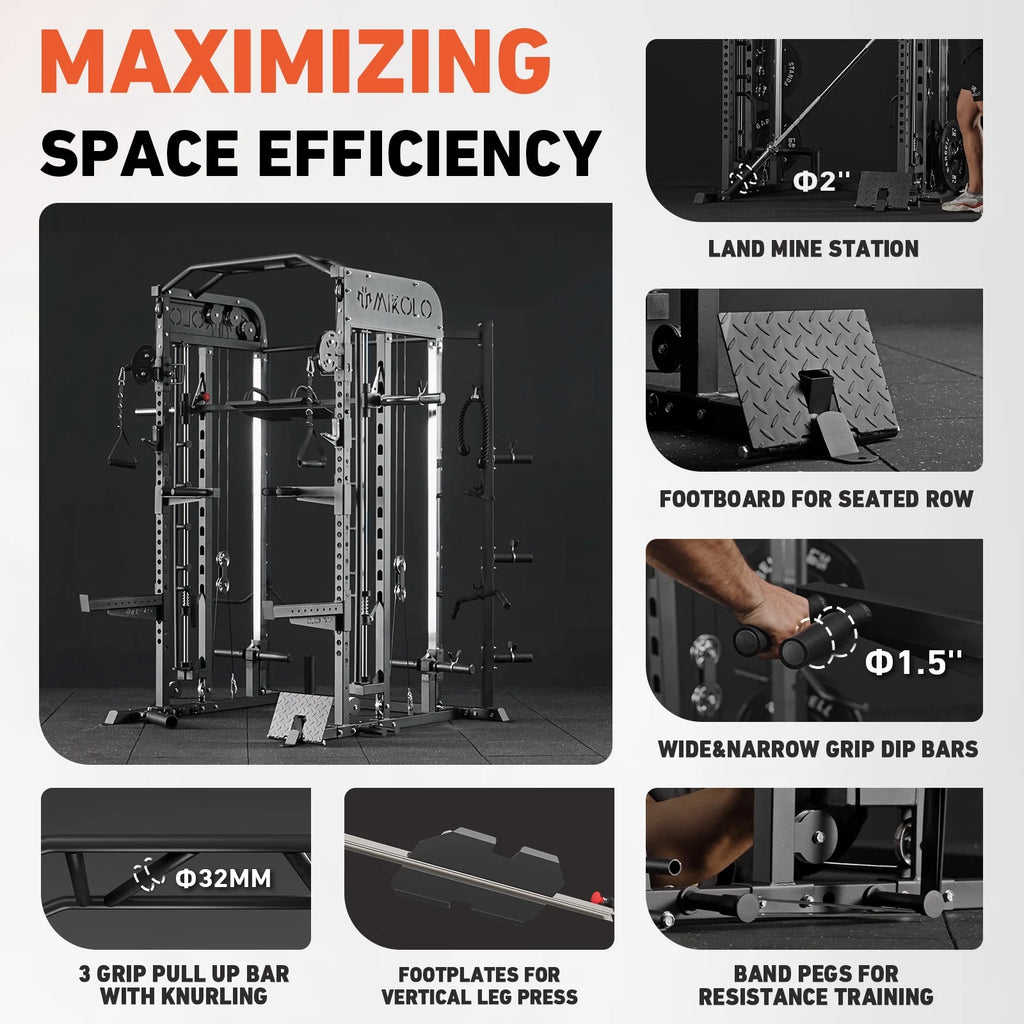 All-In-One Smith Machine Power Rack with Vertical Leg Press & Dual Pulley System – 2000LBS Capacity for Ultimate Home Gym Experience