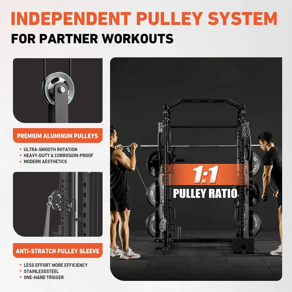 All-In-One Smith Machine Power Rack with Vertical Leg Press & Dual Pulley System – 2000LBS Capacity for Ultimate Home Gym Experience