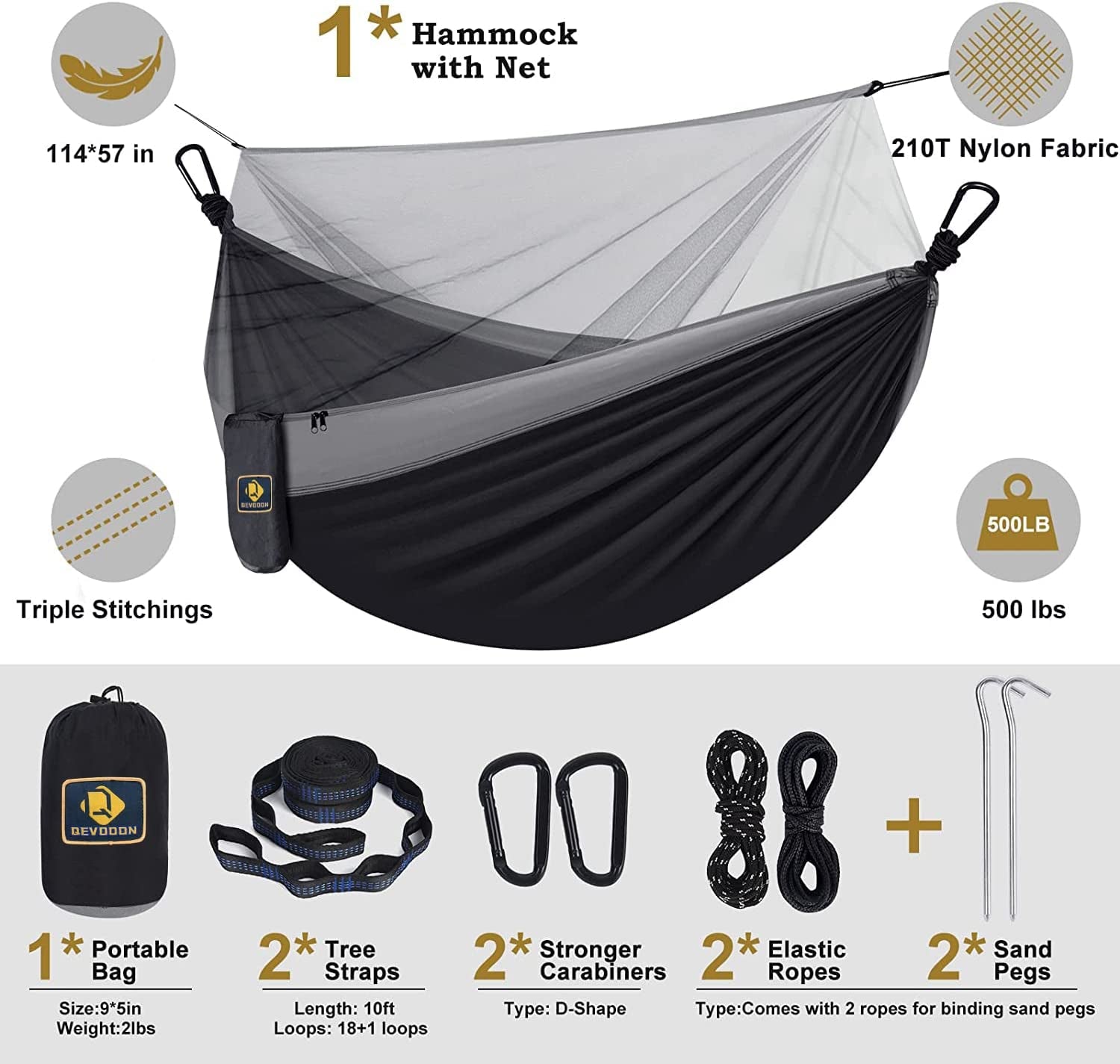 Experience Ultimate Relaxation Outdoors: Lightweight Camping Hammock with Insect Net, Tree Straps & Durable Carabiners for Hiking, Backpacking, and Beach Fun!