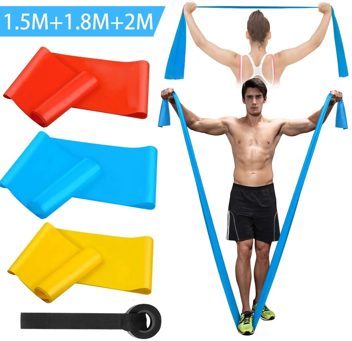 Ultimate 4-Piece Elastic Fitness Resistance Bands Set for Yoga, Pilates, CrossFit & Muscle Building
