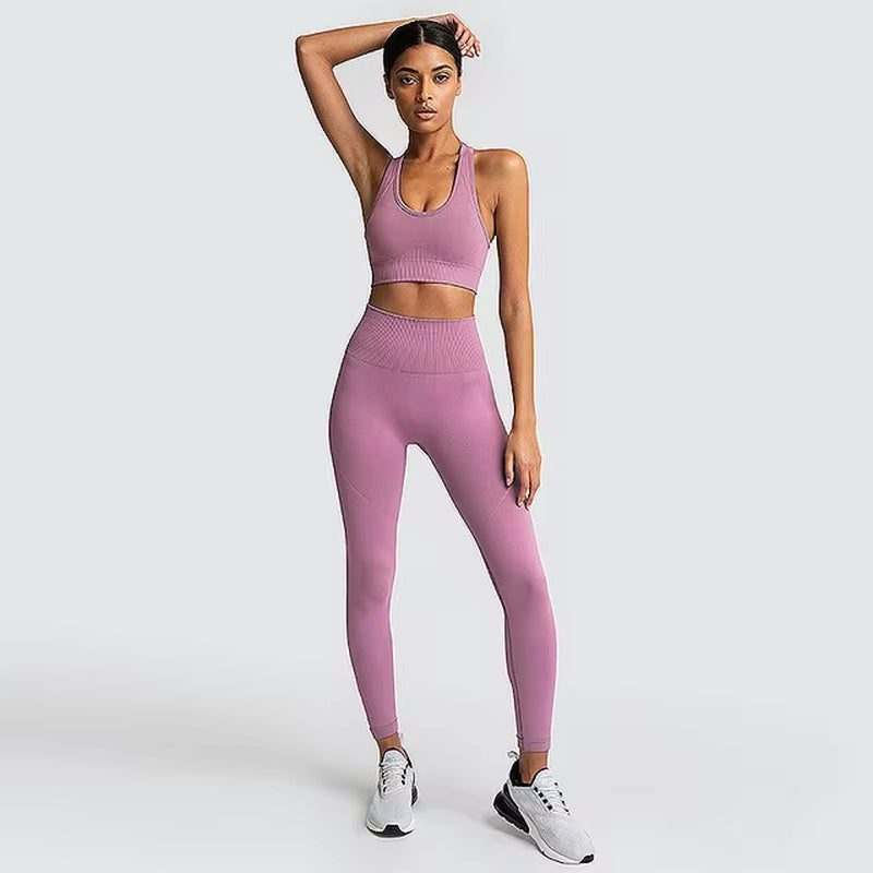 Elevate Your Workout: 2-Piece Seamless Hyperflex Women’s Athletic Set with Long Sleeve Crop Top and High Waist Leggings