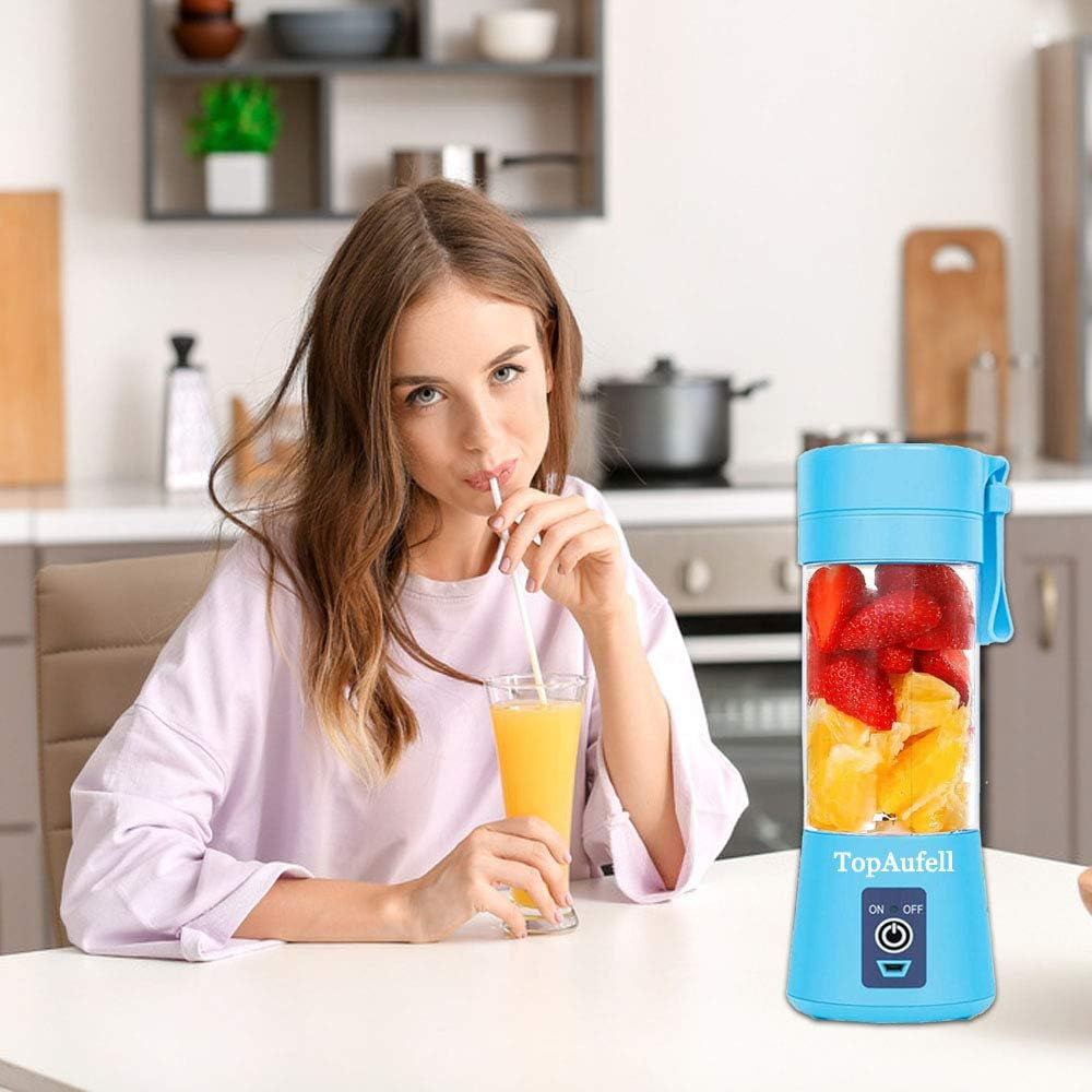 Superb 3D Mixing Portable Blender - 13Oz USB Rechargeable Personal Juicer for Smoothies & Shakes, 2000mAh Powerful Handheld - Blue