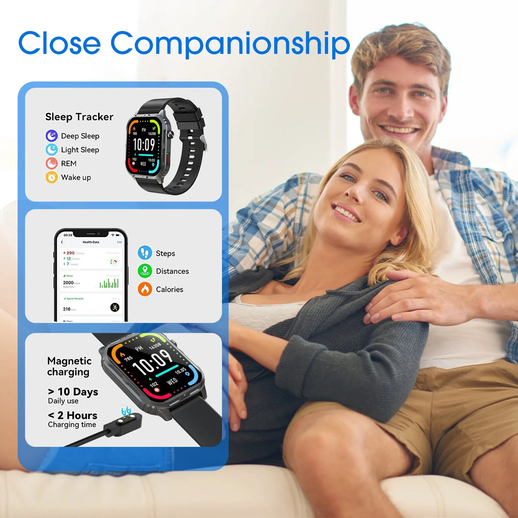 Stylish IP68 Waterproof Smart Watch for Men & Women - Bluetooth Calling, Make & Receive Calls - Sleek Black Design
