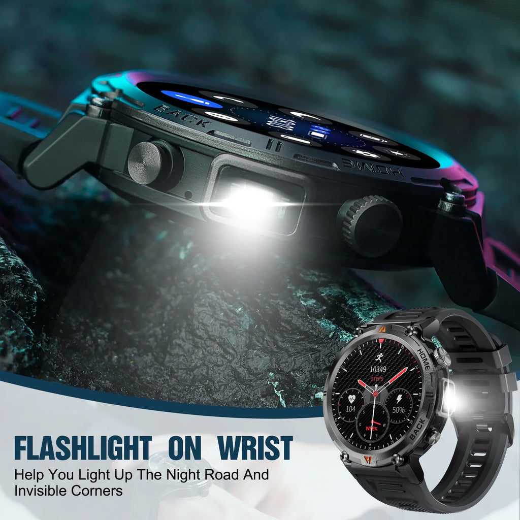 Rugged Smart Watch with Bluetooth - 1.45 Inch Display & Durable Black Sport Band