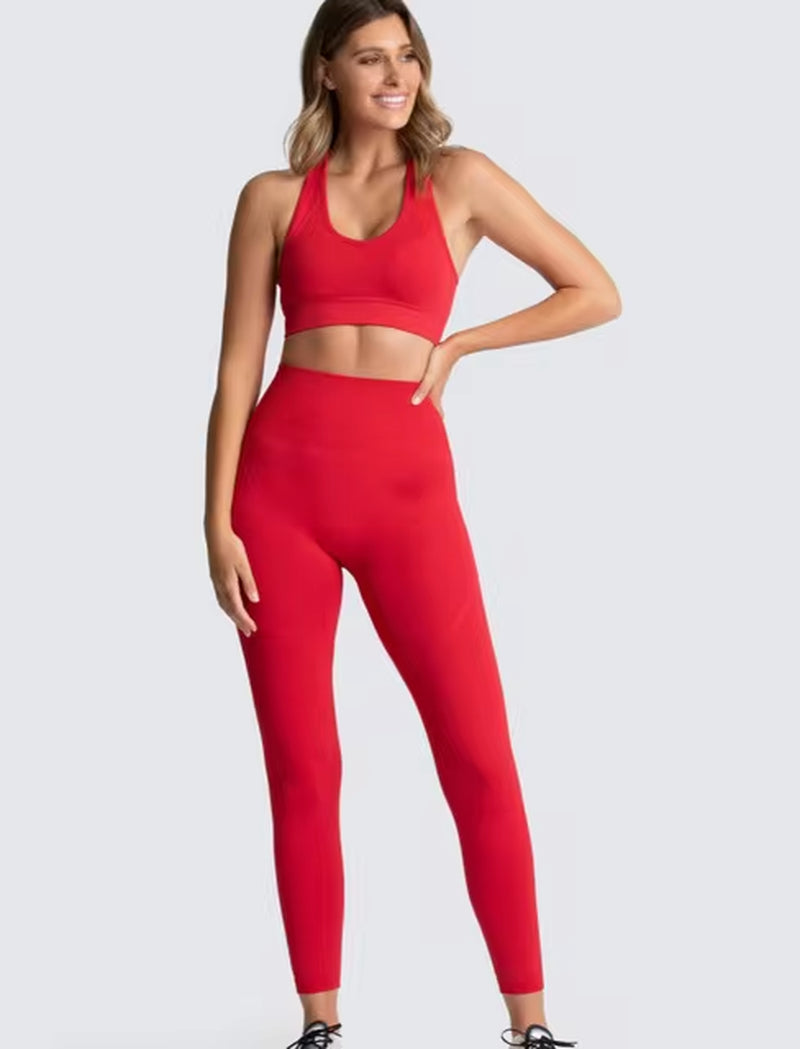 Elevate Your Workout: 2-Piece Seamless Hyperflex Women’s Athletic Set with Long Sleeve Crop Top and High Waist Leggings
