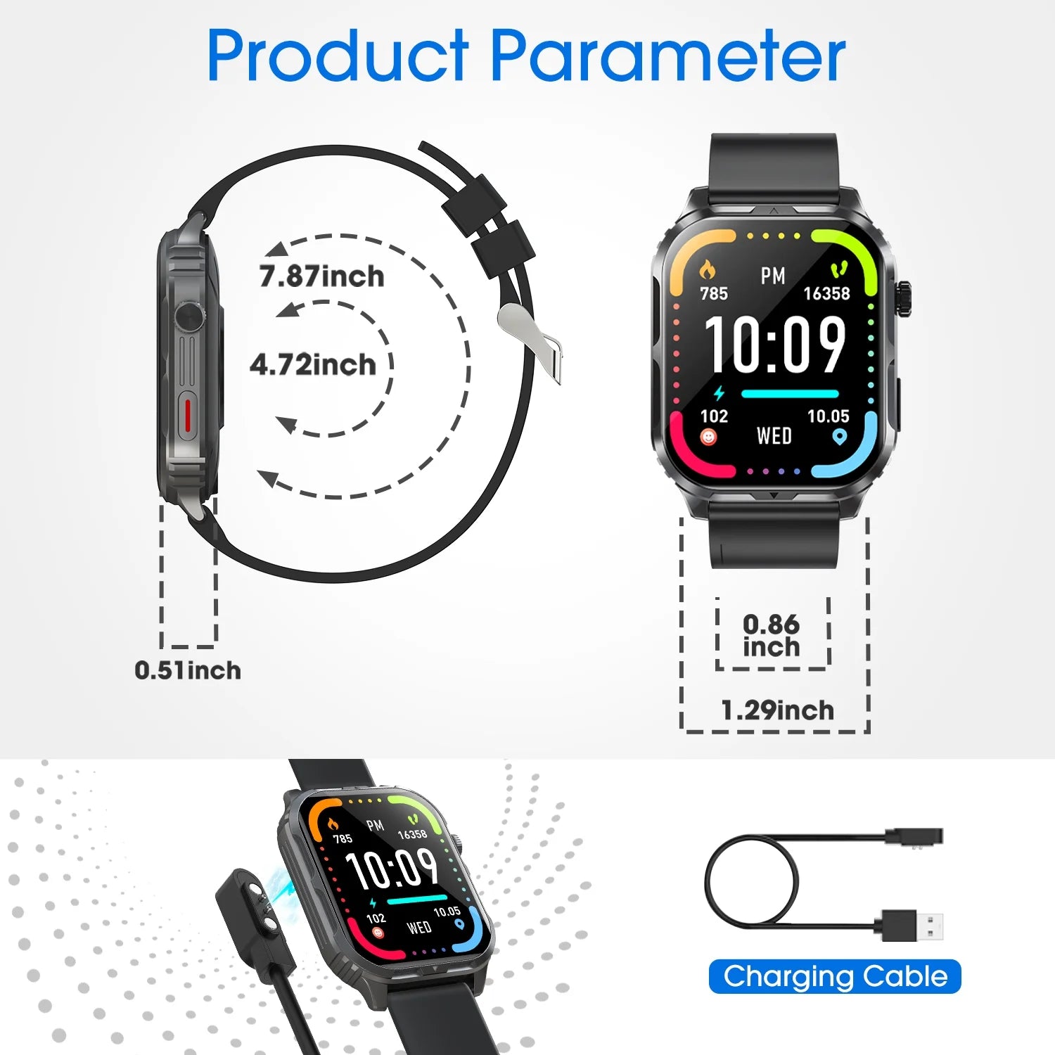 Stylish IP68 Waterproof Smart Watch for Men & Women - Bluetooth Calling, Make & Receive Calls - Sleek Black Design