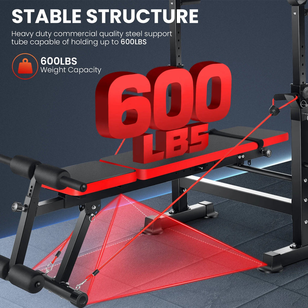 Versatile 6-in-1 Adjustable Weight Bench Set with Barbell Rack and Resistance Bands for Ultimate Home Gym Workouts