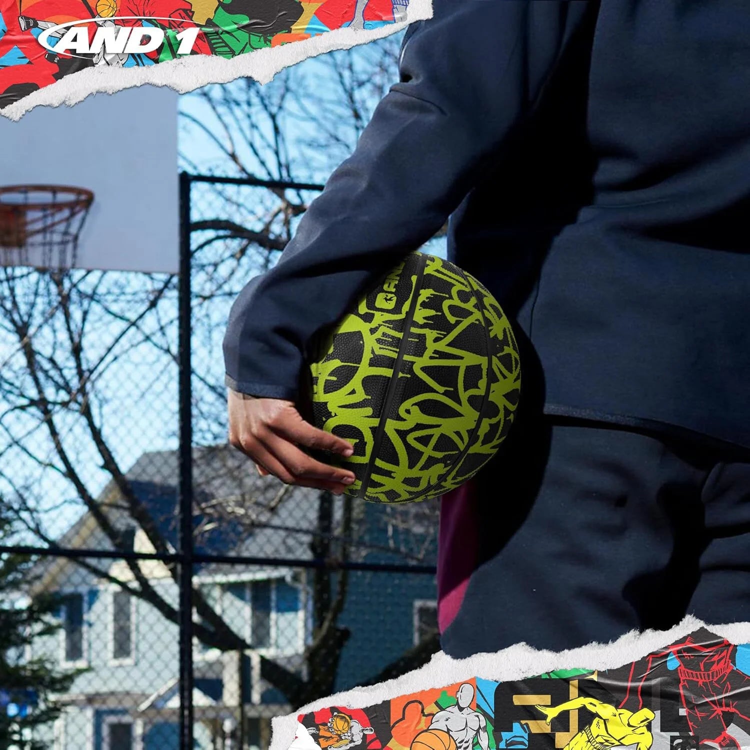 Fantom Graffiti Official Size 7 Rubber Basketball - Perfect for Street and Court Play