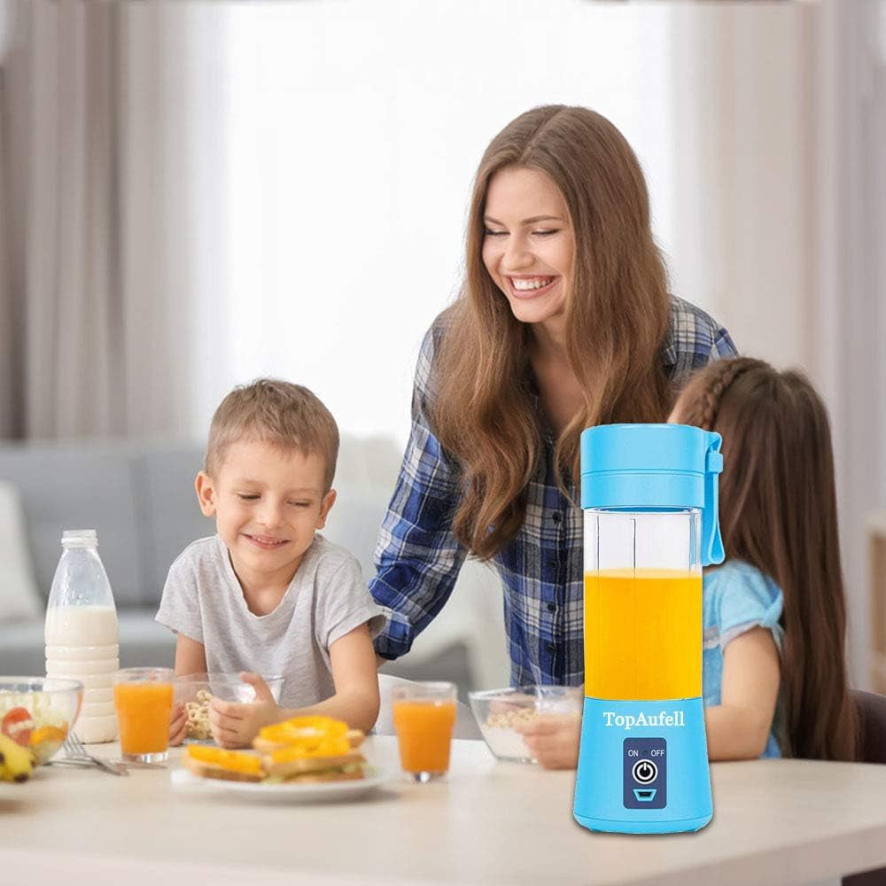 Superb 3D Mixing Portable Blender - 13Oz USB Rechargeable Personal Juicer for Smoothies & Shakes, 2000mAh Powerful Handheld - Blue