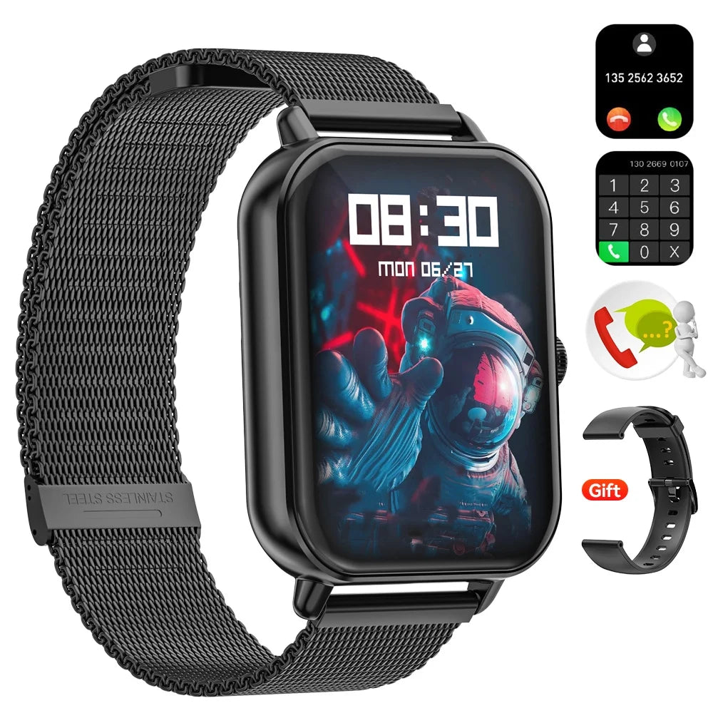 Stylish IP67 Waterproof Smart Watch for Men and Women with Black Steel Belt - Make and Answer Calls Effortlessly