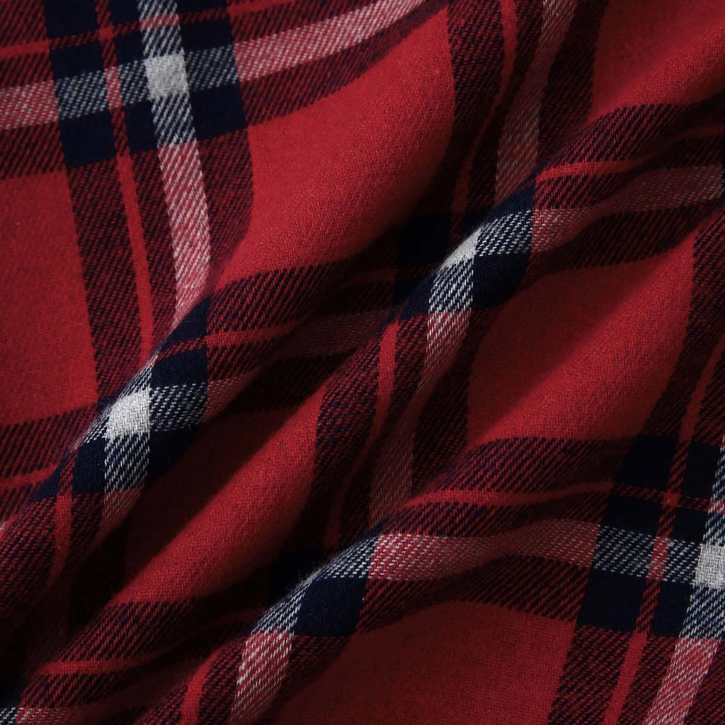 Men's Lightweight Hooded Plaid Flannel Jacket - Casual Button Down Shirt for Fall & Winter - Red Size L