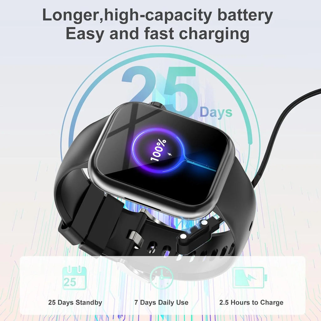 Stylish Bluetooth Smart Watch for Calls - Compatible with iOS & Android for Men & Women - Black