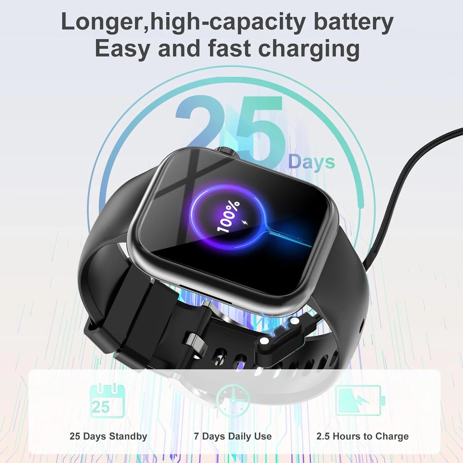 Stylish Bluetooth Smart Watch for Calls - Compatible with iOS & Android for Men & Women - Black