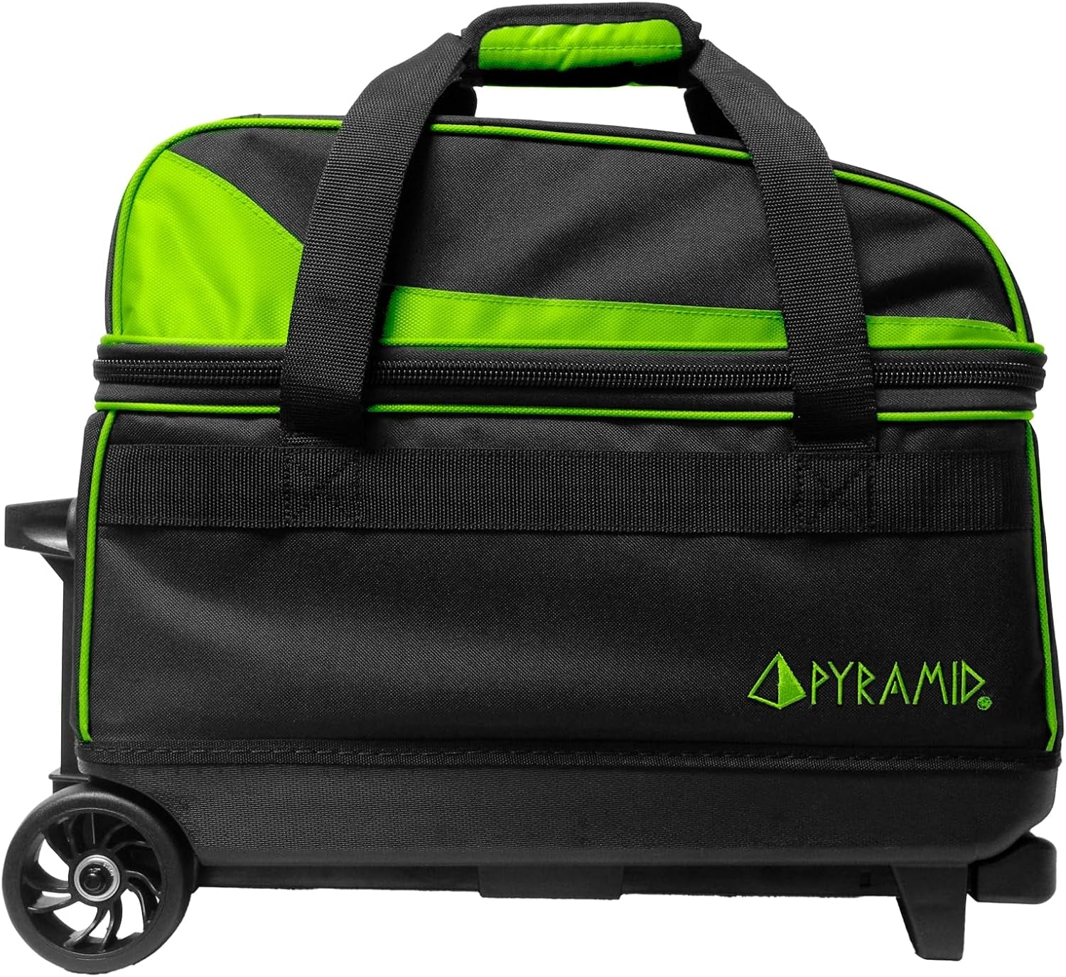 Prime Double Roller Bowling Bag - Holds 2 Balls & Extra Large Compartment for Shoes (Up to Men's Size 16) - Locking Handle Extends to 40