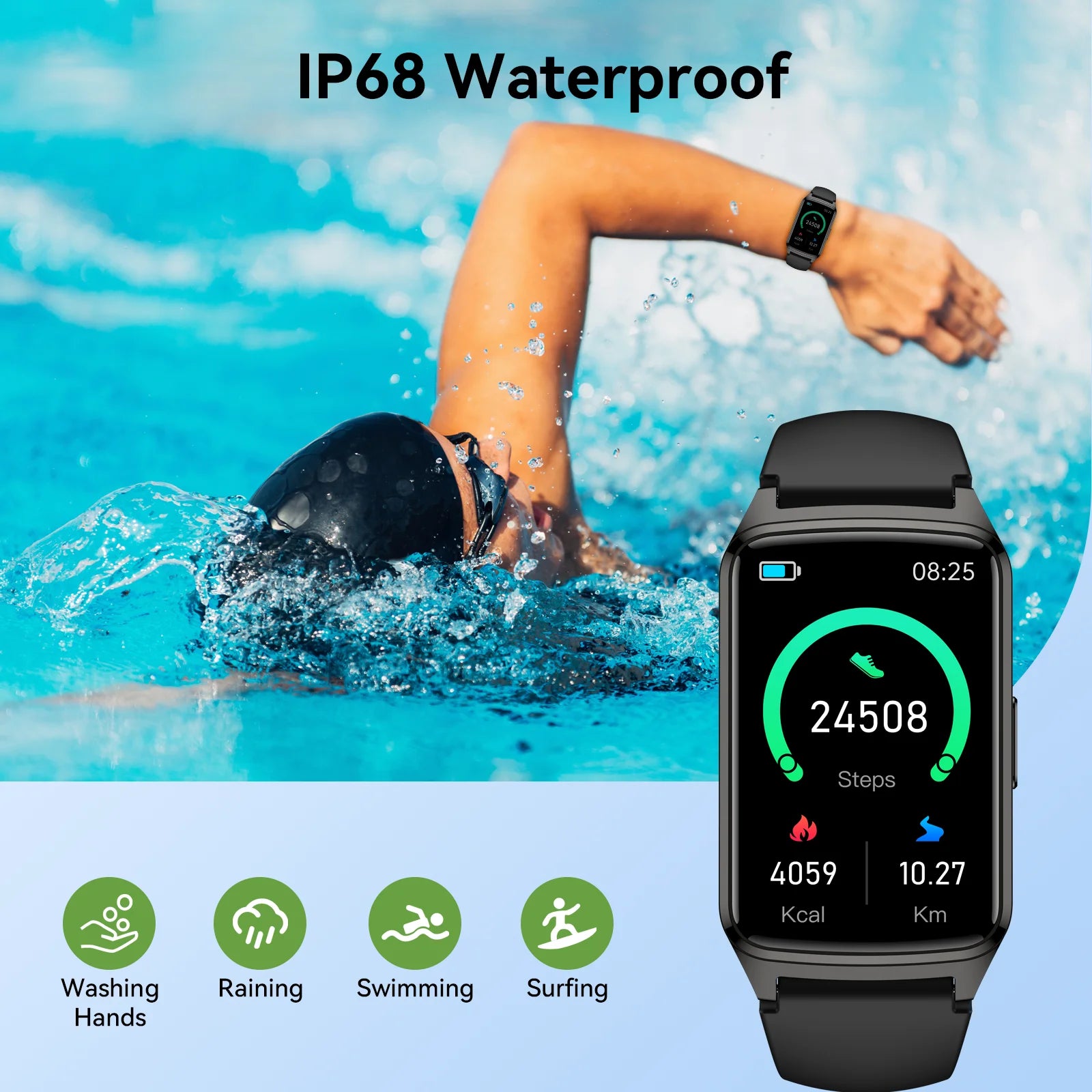 Premium Fitness Tracker Smart Watch for Men & Women – Answer Calls, 100+ Sports Modes, Step & Calorie Counter, IP68 Waterproof, Compatible with Android & iPhone, Sleek Black Design