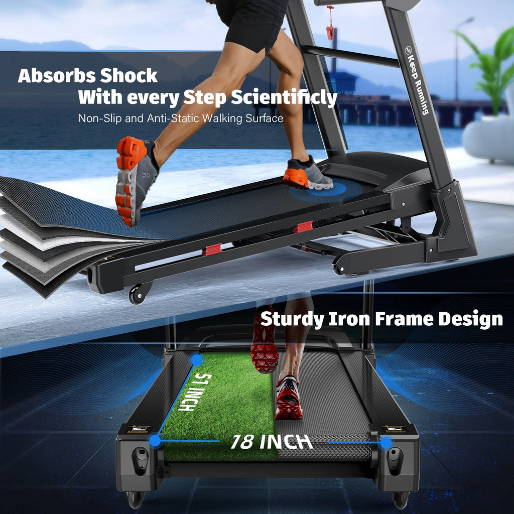 Heavy-Duty 400lb Capacity 3.5HP Foldable Treadmill with 15% Auto Incline, Bluetooth & App - 18" Wide Belt for Home Fitness