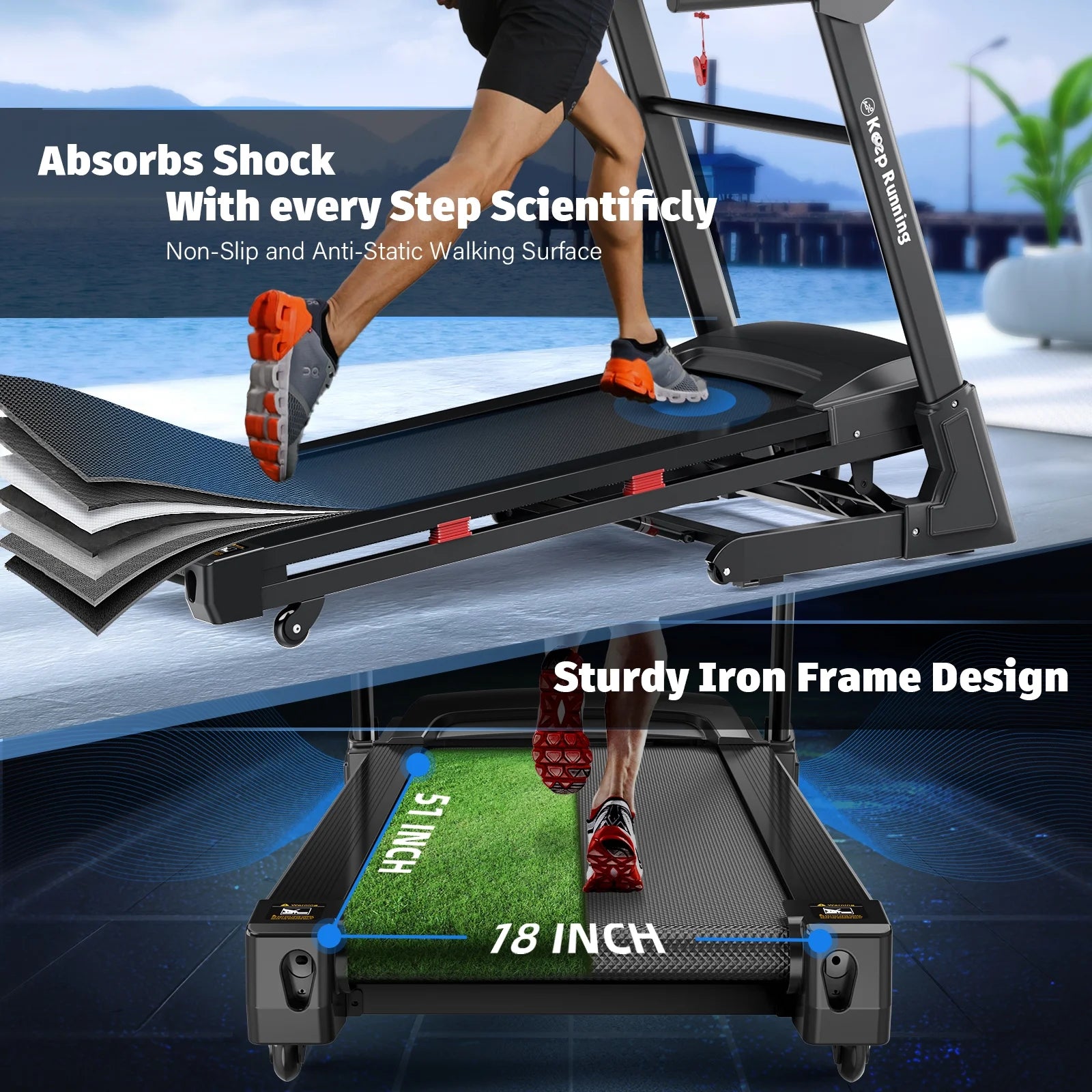 Heavy-Duty 400lb Capacity 3.5HP Foldable Treadmill with 15% Auto Incline, Bluetooth & App - 18" Wide Belt for Home Fitness