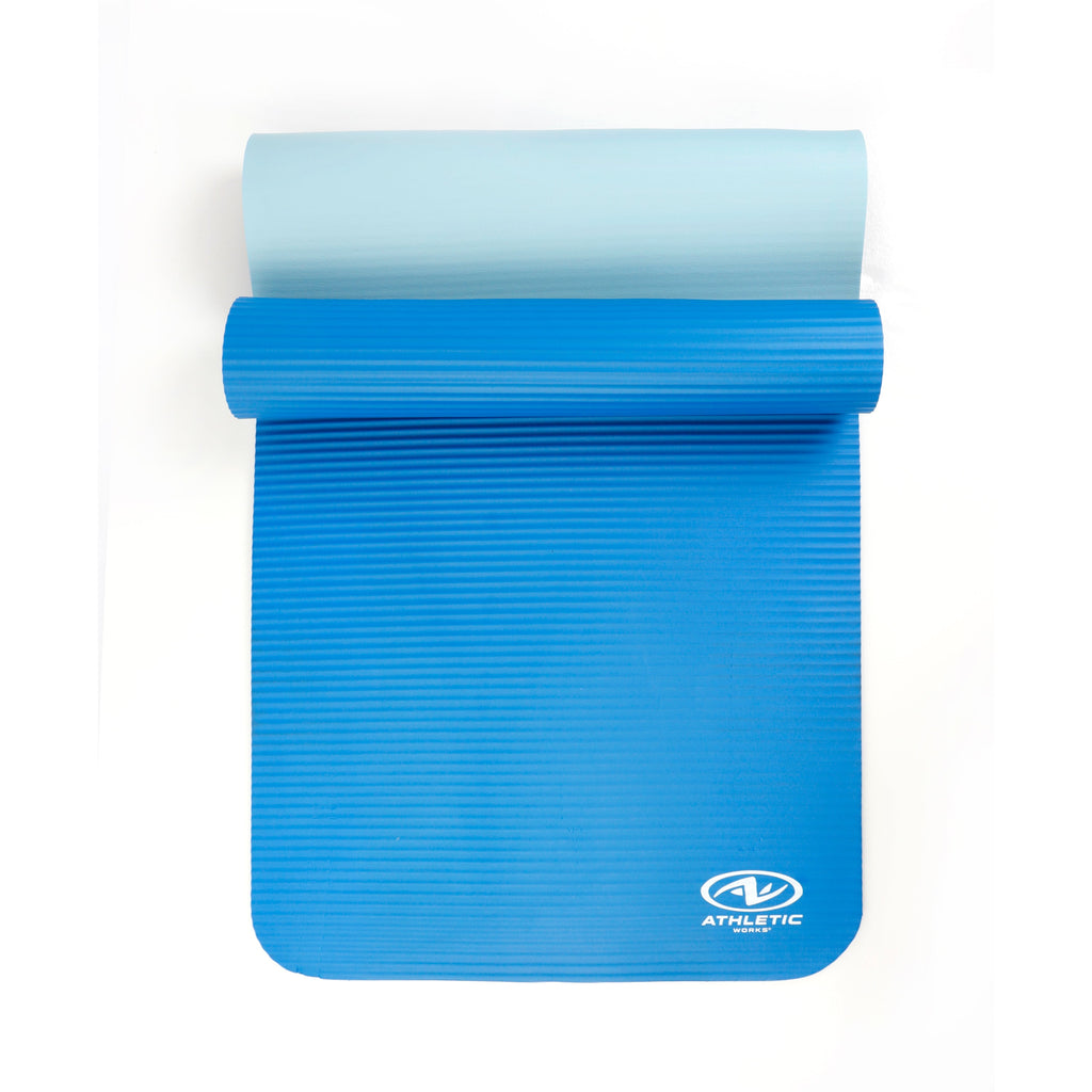 Two Tone 10mm NBR Foam Fitness Mat - 72"x24" with Carry Strap - Blue