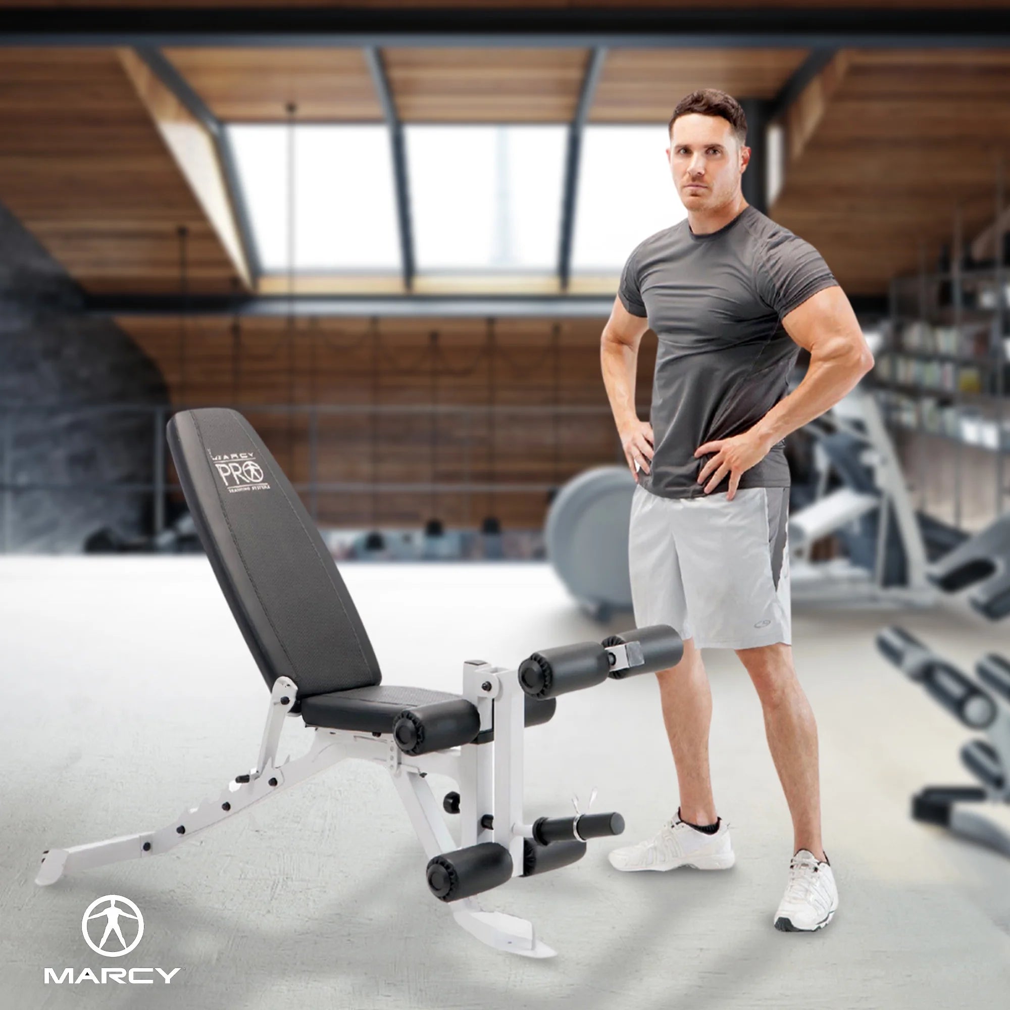 Versatile Foldable Weight Bench with Adjustable Leg Extension - Sleek White/Black Design
