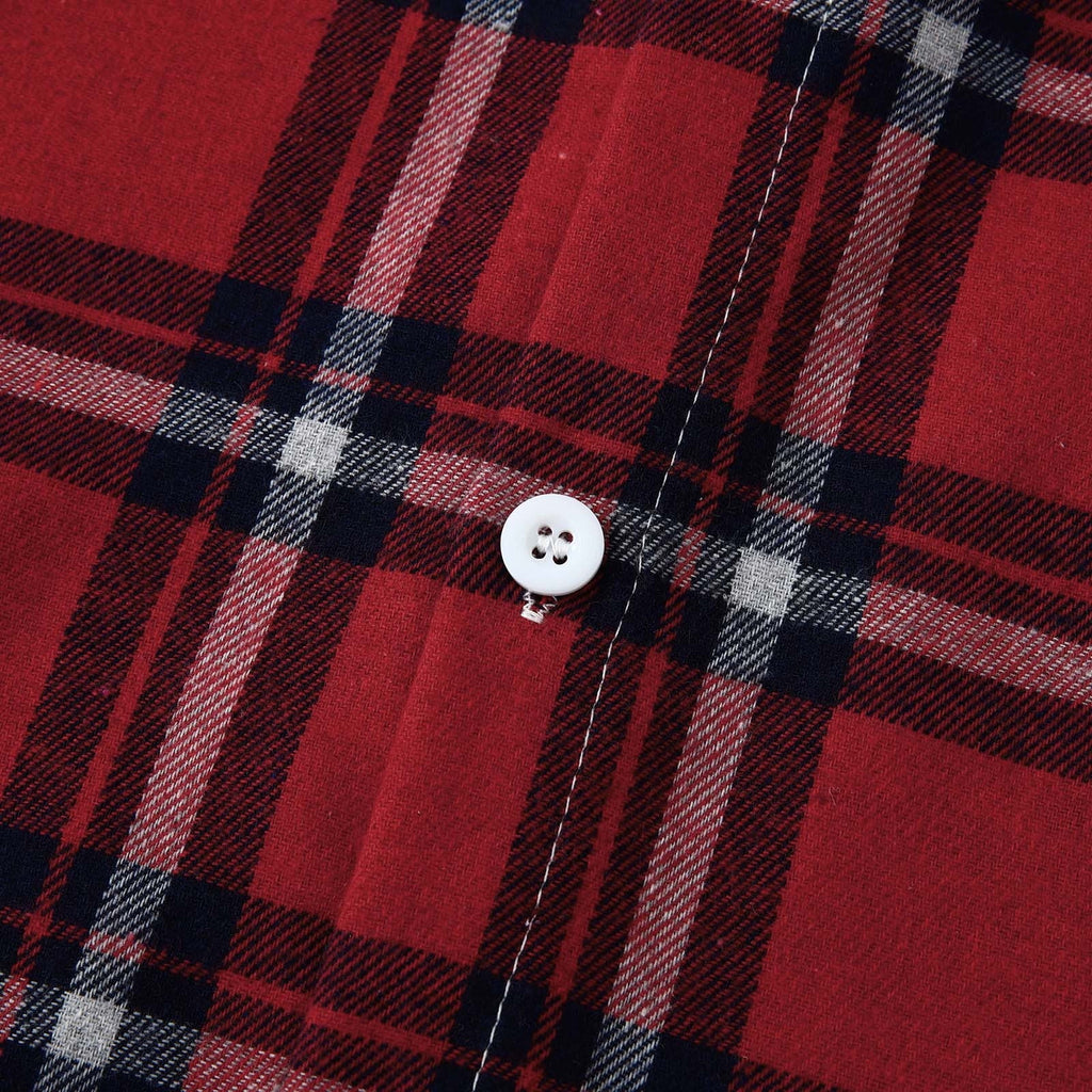 Men's Lightweight Hooded Plaid Flannel Jacket - Casual Button Down Shirt for Fall & Winter - Red Size L
