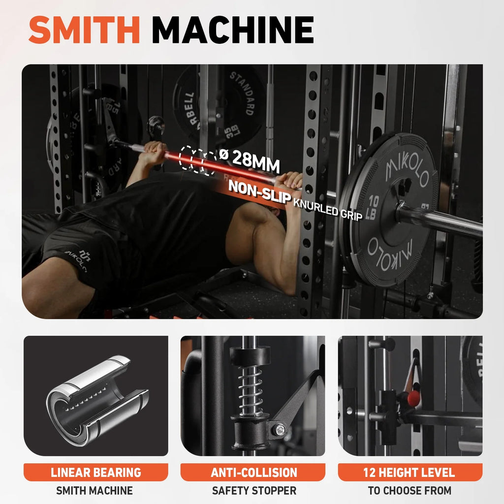 All-In-One Smith Machine Power Rack with Vertical Leg Press & Dual Pulley System – 2000LBS Capacity for Ultimate Home Gym Experience