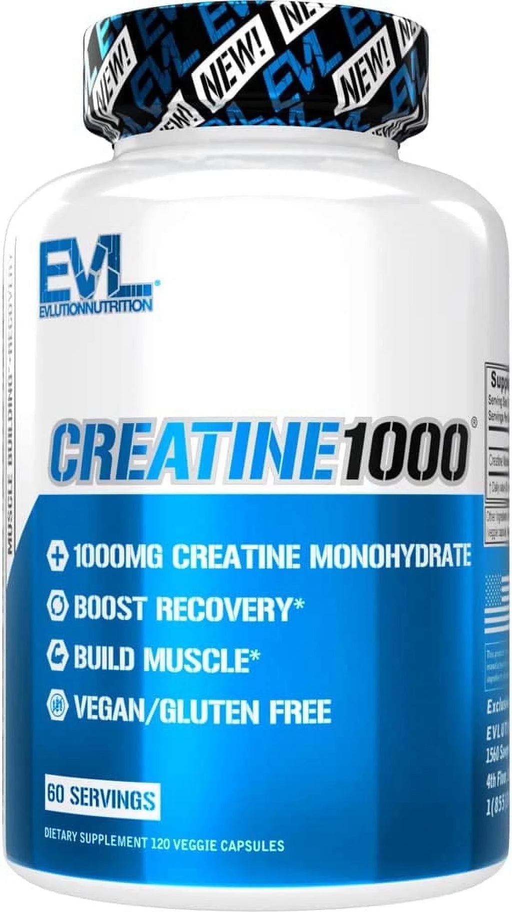 EVL Nutrition Creatine Monohydrate Pills - 2 Pack, 120 Capsules, 1000mg - Muscle Builder & Recovery Supplement