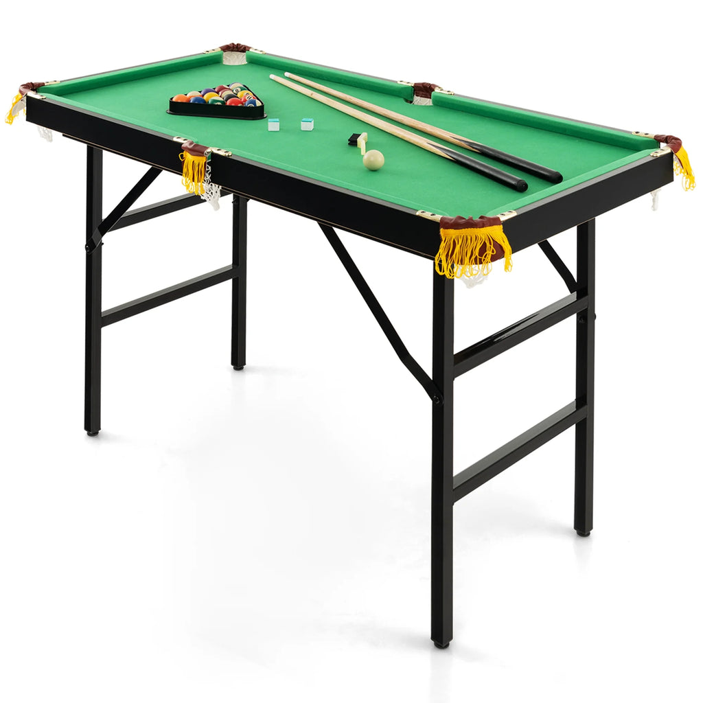 47" Folding Pool Table for Kids - Complete Set with Cues, Brush, and Chalk in Vibrant Green