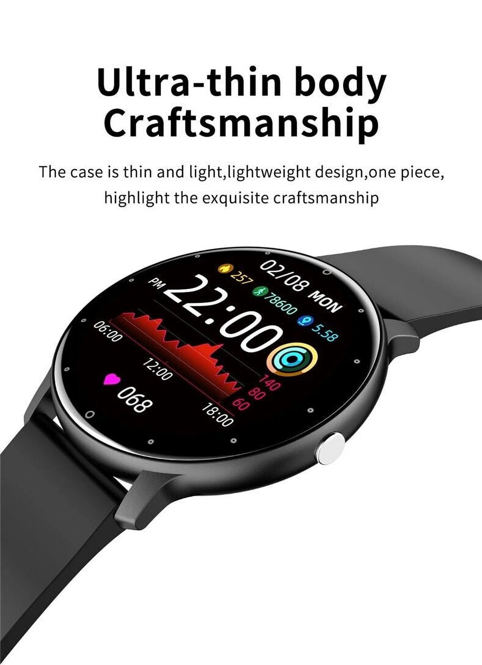 Samsung Galaxy A51 5G Smart Watch - Waterproof Fitness Tracker for Men & Women with HD Touch Screen, Sleep & Heart Rate Monitor - Black