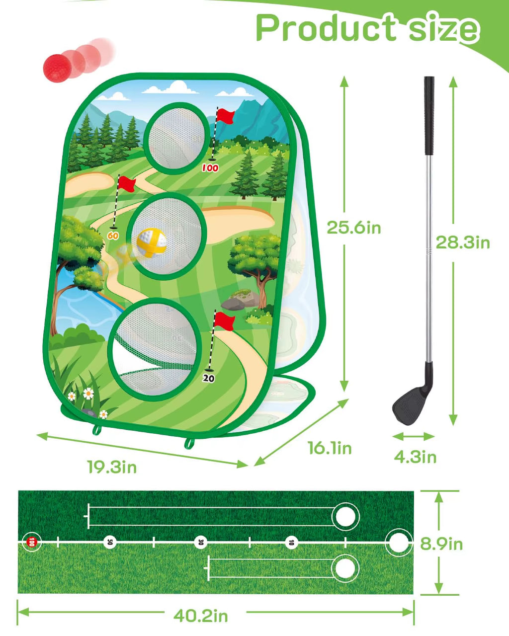 Ultimate 4-in-1 Golf Game Set for Kids and Adults - Putting Mat & 3-Sided Chipping Net for Fun Practice Anywhere!