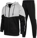 Men's Stylish Hooded Athletic Tracksuit - Full-Zip Jogging Sweatsuit with Trendy Patchwork Design