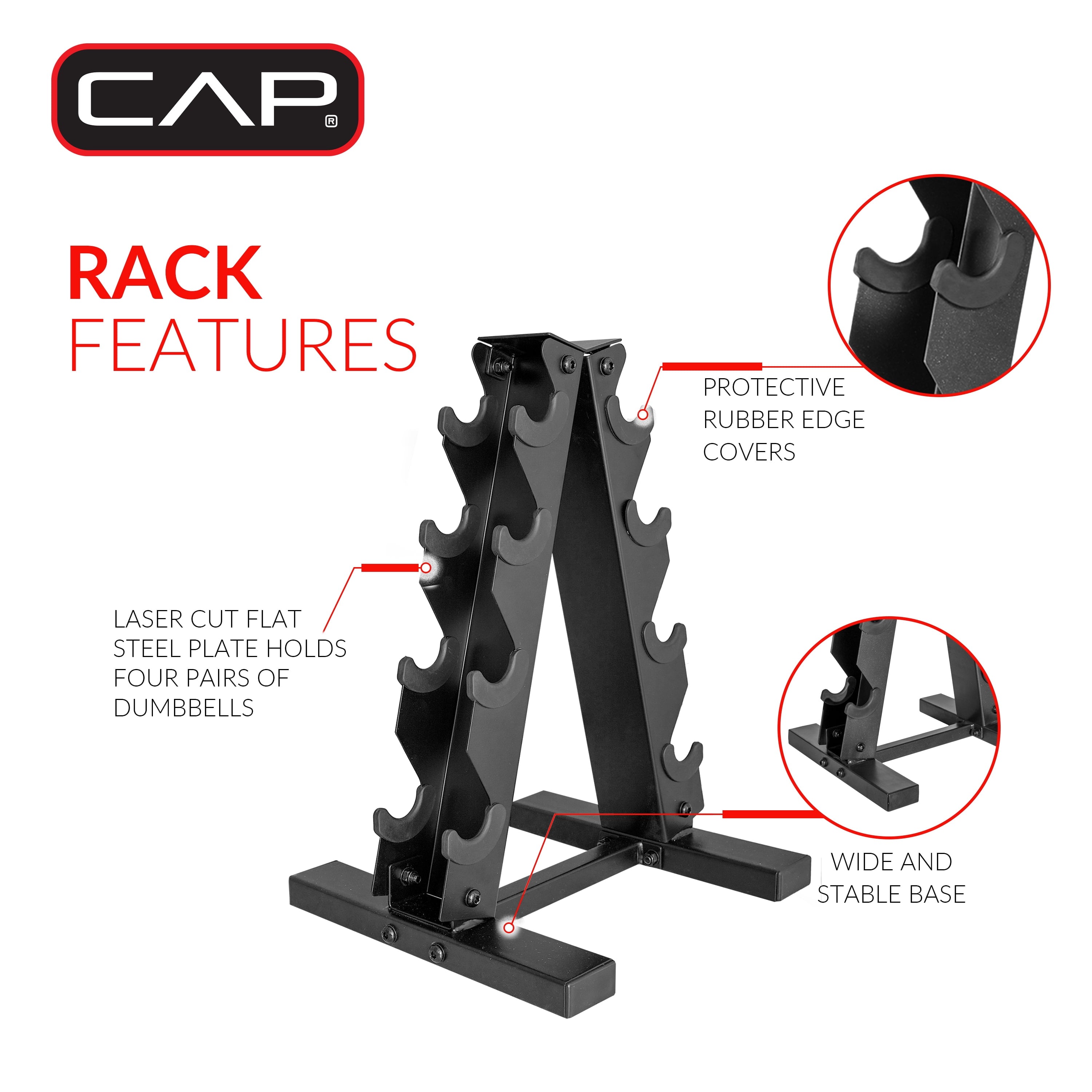 Ultimate 100 lb Cast Iron Hex Dumbbell Weight Set with Convenient Rack - Black Finish