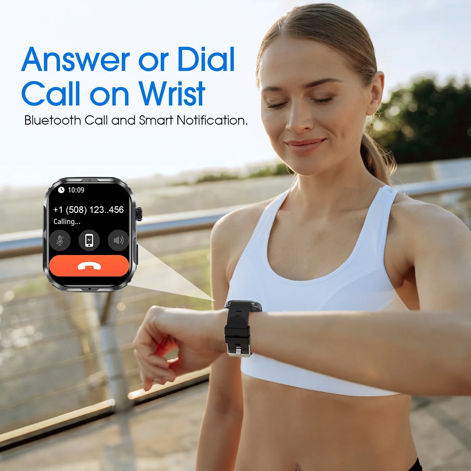 Stylish IP68 Waterproof Smart Watch for Men & Women - Bluetooth Calling, Make & Receive Calls - Sleek Black Design