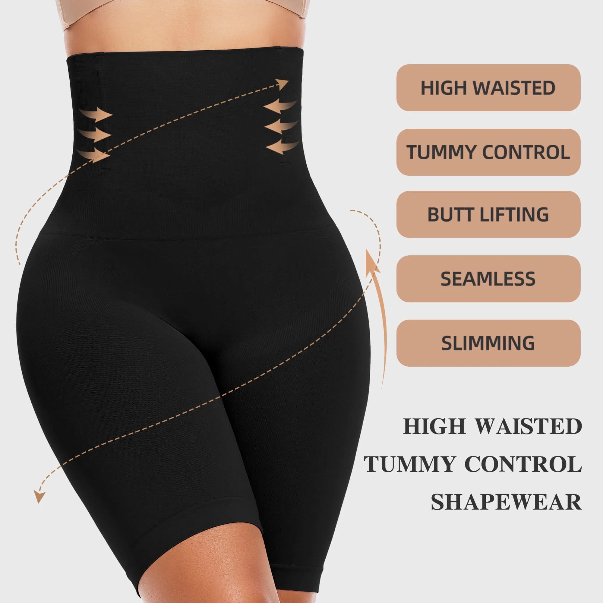 High-Waisted Tummy Control Shapewear Shorts - 2 Pack Faja Body Shaper for Women, Thigh Slimming Solution