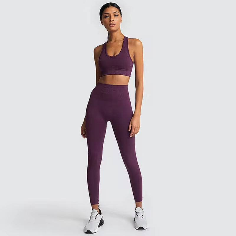 Elevate Your Workout: 2-Piece Seamless Hyperflex Women’s Athletic Set with Long Sleeve Crop Top and High Waist Leggings